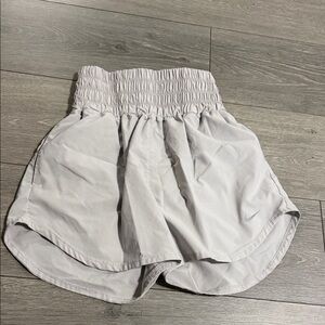 Nike Women's Smocked-Waist Light Gray Athletic Shorts